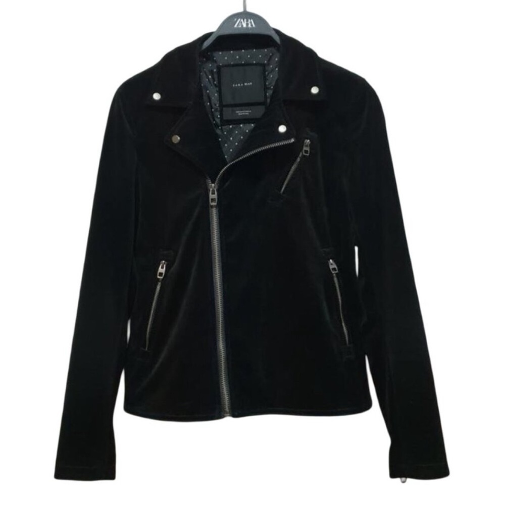 Zara Black Moto Jacket Velvet BNWT